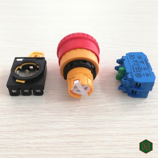 NÚT DỪNG KHẨN MÀU ĐỎ TỰ GIỮ Ø22 1 NO 24VDC 240VAC