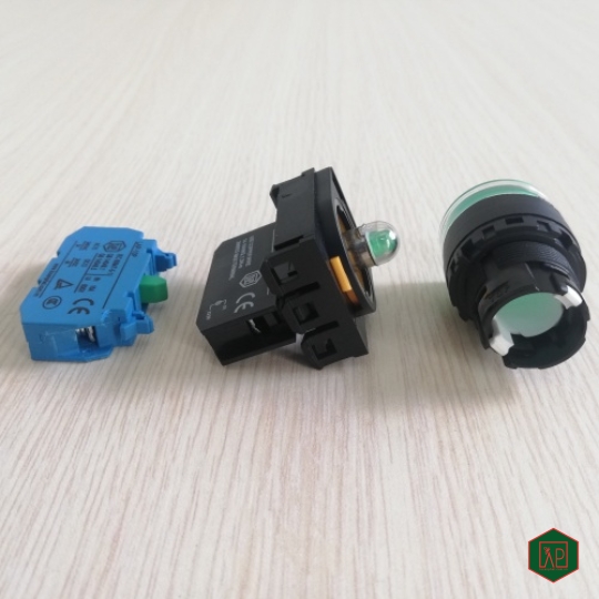 NÚT NHẤN NHẢ 1NC 1NO Ø22 CÓ ĐÈN LED AC/DC - MÀU XANH