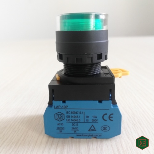 NÚT NHẤN NHẢ 1NC 1NO Ø22 CÓ ĐÈN LED AC/DC - MÀU XANH