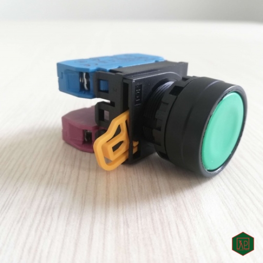 NÚT NHẤN NHẢ 1NO-1NC Ø22 24VDC, 220VAC - MÀU XANH 